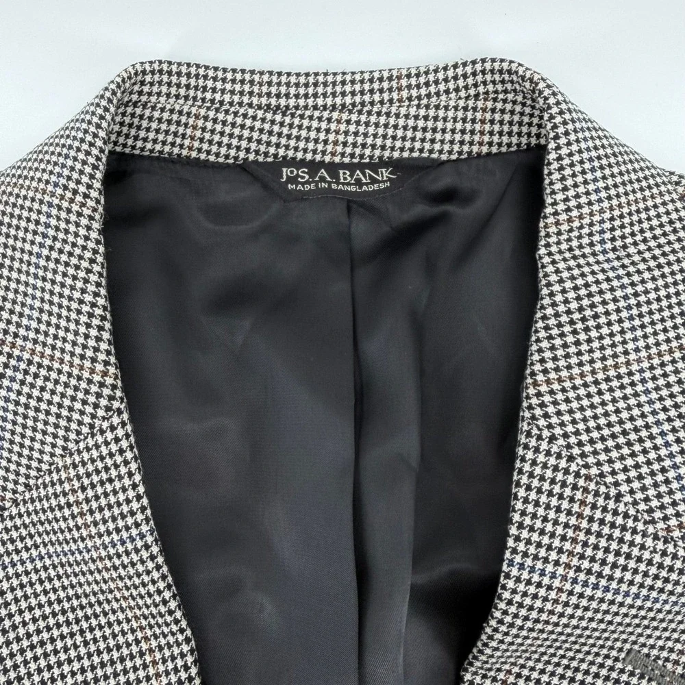 Jos. A. Bank Sport Coat Mens 44R Gray Silk Wool Houndstooth Windowpane Blazer